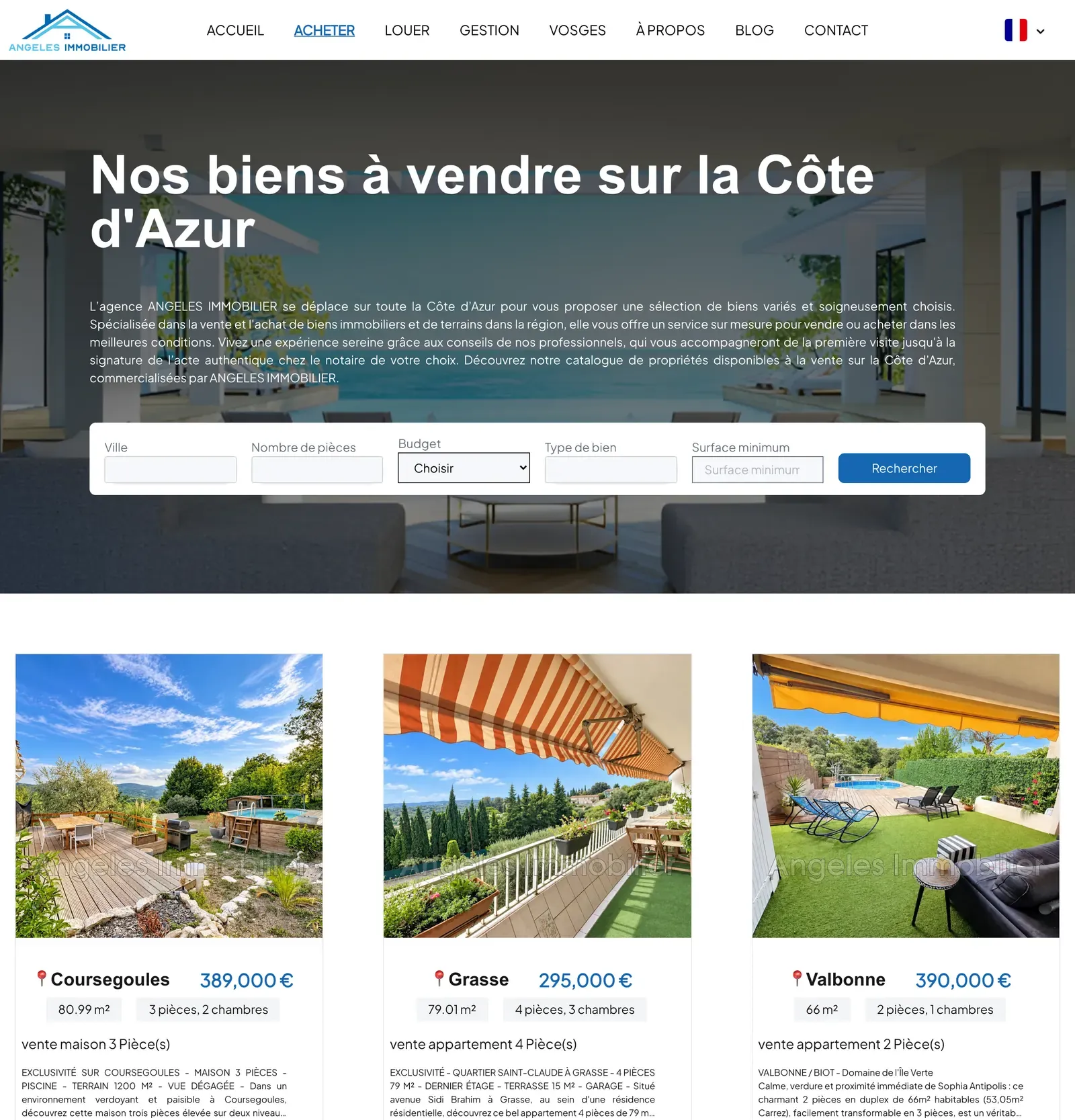 Buy page: search and properties for sale