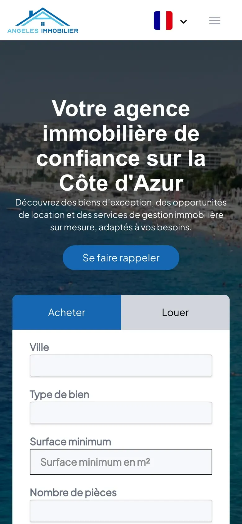 Home page on mobile
