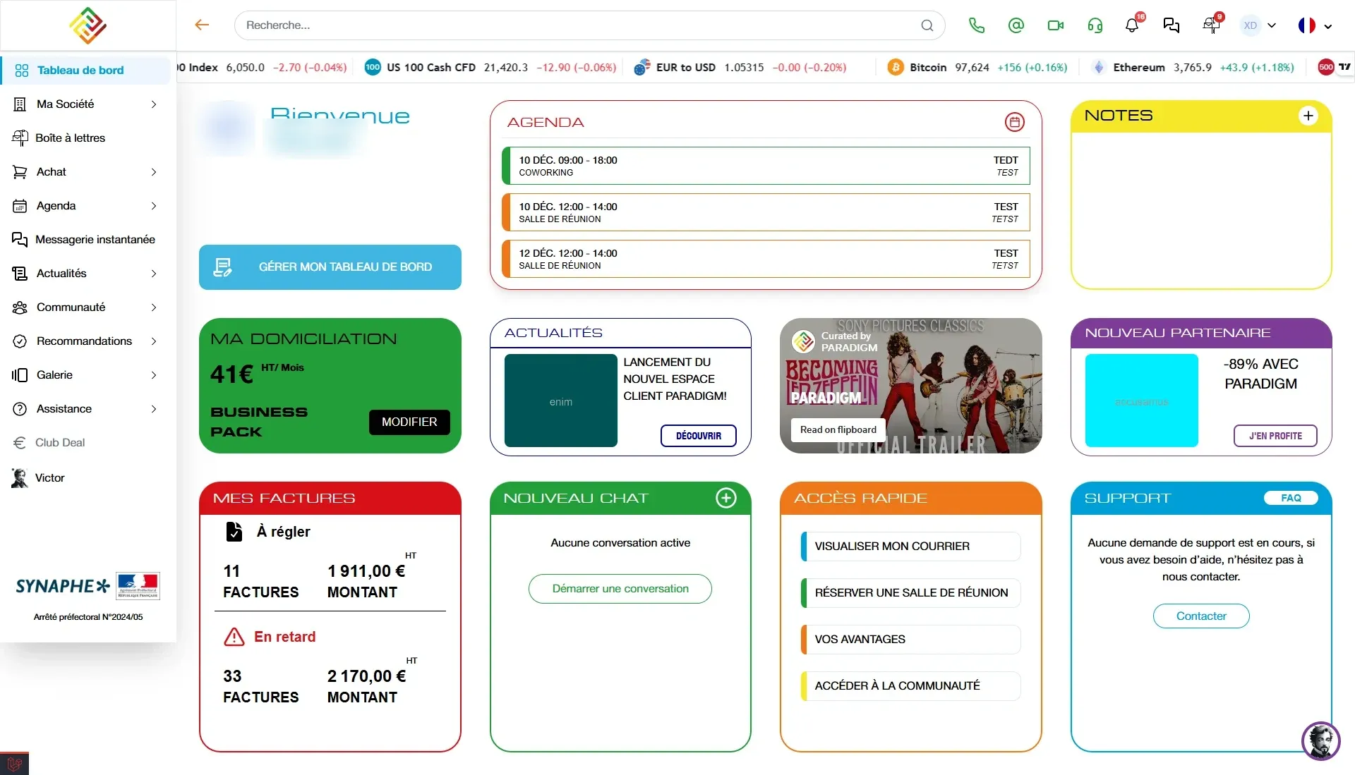 L'espace client : agenda, domiciliation, factures et réseau au même endroit